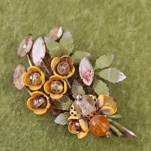 Floral Yellow and Green Brooch 1940's